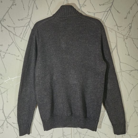 Black Brown 1826 Heathered Gray Lambswool Blend Quarter Zip Mockneck Sweater - Picture 3 of 4